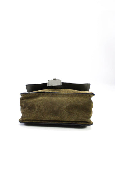 Reed Krakoff Womens Single Strap Mini Crossbody Handbag Gray Green Leather Suede