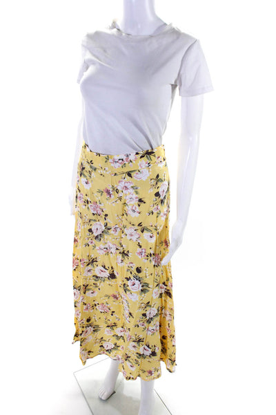 Faithfull The Brand Womens Tie Waist Floral Maxi Skirt Pink Yellow Green Size 6