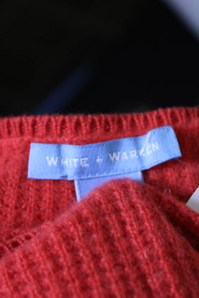 White + Warren Women's Crewneck Long Sleeves Cashmere Sweater Orange Size M