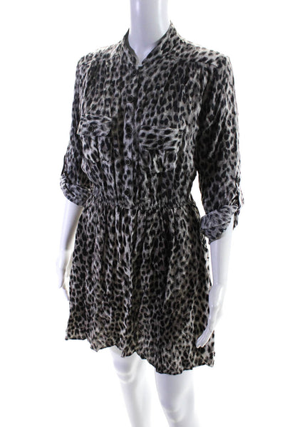 Angie Womens Woven Leopard Woven 1/2 Button Up A-Line Dress Gay Size M