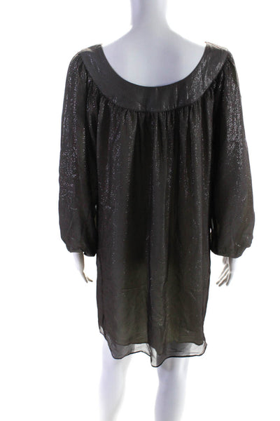 Rory Beca Womens Silk Metallic Chiffon Scoop Neck  Shift Dress Black Size XS
