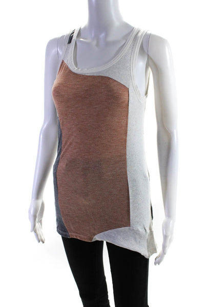 Clu Womens Jersey Knit Color Block Scoop Neck Tank Top Blouse Brown Size S