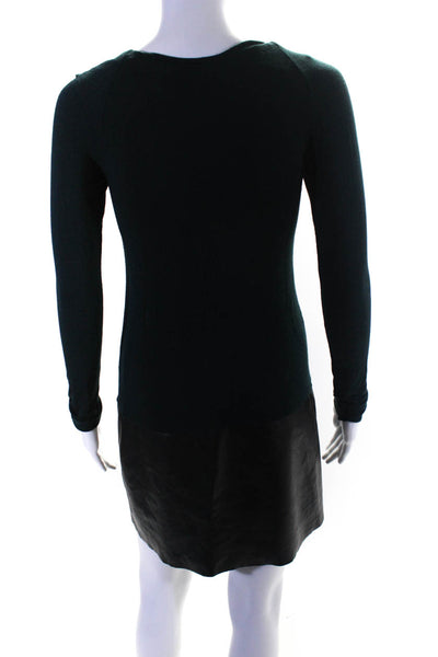 Bailey 44 Womens Long Sleeve Faux Leather Trim Dress Green Black Size XS