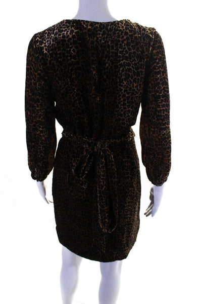 J Crew Womens 3/4 Sleeve Mini Cheetah Velour Wrap Dress Brown Black Size 0
