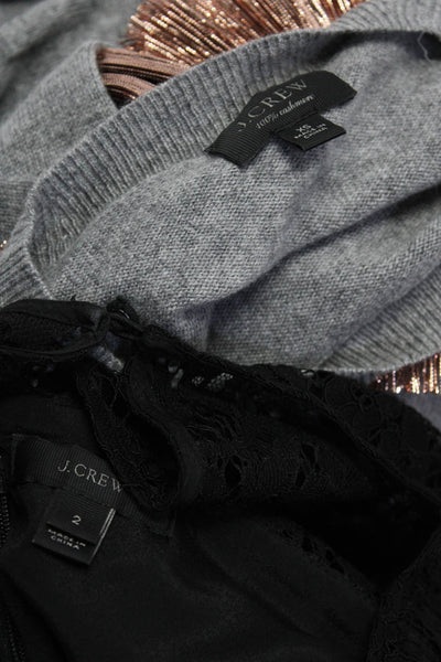 J Crew Womens Lace Pleated Blouse Fringe Cashmere Sweater Black Gray XS 2 Lot 2