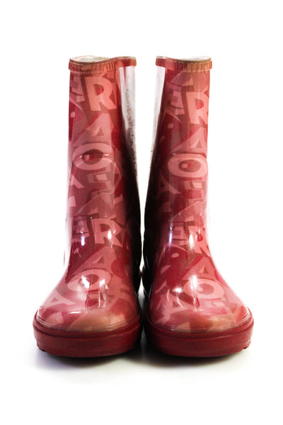 Salvatore Ferragamo Girls Red Printed Rubber Rainboots Shoes Size 28