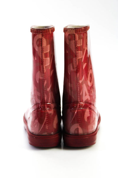 Salvatore Ferragamo Girls Red Printed Rubber Rainboots Shoes Size 28
