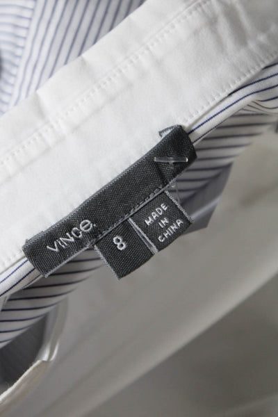 Vince Womens Cotton Striped Print Hidden Placket Long Sleeve Blouse White Size 8