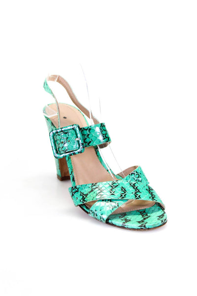 J Crew Womens Ankle Strap Animal Print Embossed Leather Sandals Green Size 9
