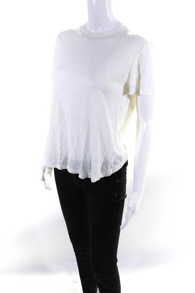 ALC Womens Short Sleeve Scoop Neck Linen Tee Shirt White Size Extra Small