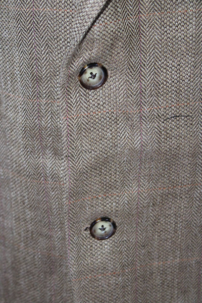 Brooks Brothers Mens Herringbone Two Button Blazer Jacket Brown Tan Size 46L