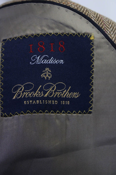 Brooks Brothers Mens Herringbone Two Button Blazer Jacket Brown Tan Size 46L