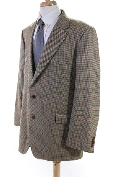 Brooks Brothers Mens Houndstooth Two Button Blazer Jacket Brown Tan Size 46L