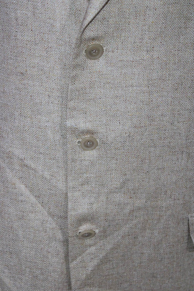 Hickey Freeman Mens Herringbone Three Button Suit Blazer Jacket Tan Size 46