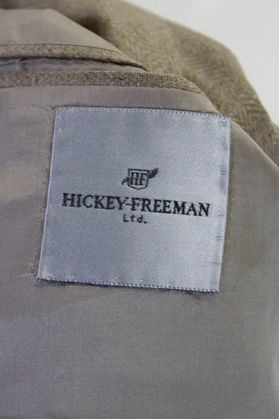 Hickey Freeman Mens Herringbone Three Button Suit Blazer Jacket Tan Size 46