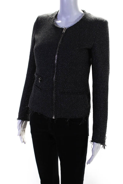 IRO Womens Tweed Full Zipper Julianne Jacket Gray Metallic Wool Size 0