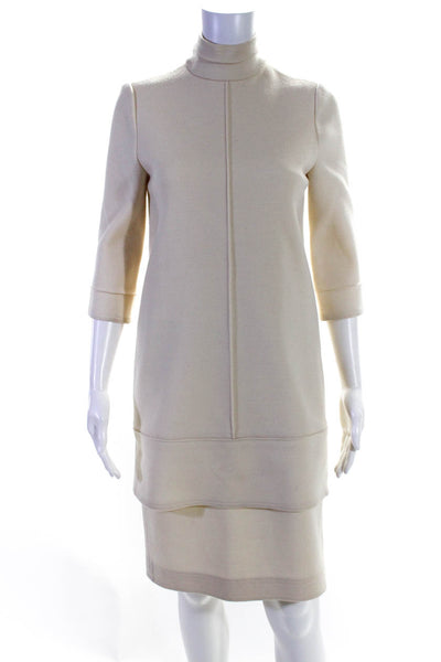 Chado Ralph Rucci Womens Solid Mock Neck Tiered Long Sleeve Dress Beige Size S