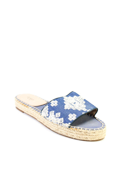 Botkier Women's Printed Woven Platform Slide Sandals Blue Size 8.5