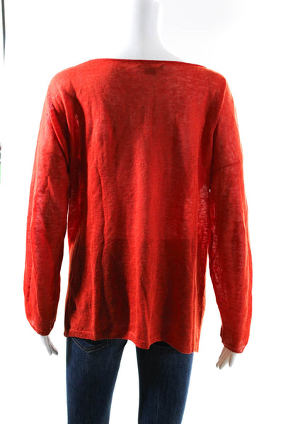 Vince Womens Boat Neck Long Sleeve Knit Lightweight Sweater Top Orange Size S