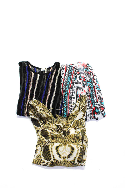 Vix Paula Hermanny Womens V-Neck Short Sleeves Abstract Print Blouse Brown S Lot