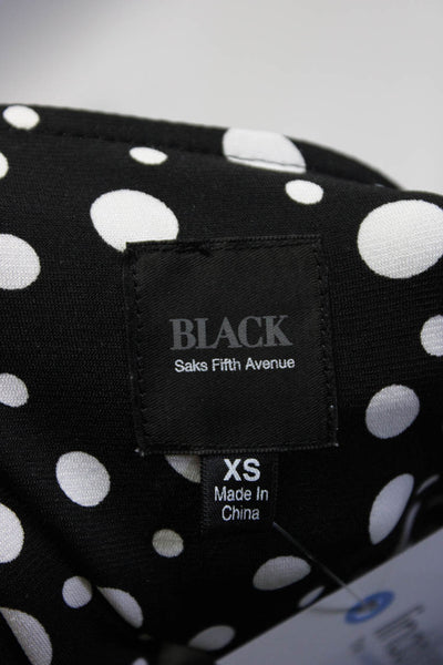 Black Saks Fifth Avenue Womens V Neck Slit Polka Dot Belted Dress Black Size XS