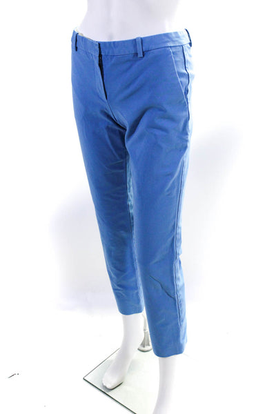 Theory Womens Solid Cotton Low Rise Straight Leg Casual Dress Pants Blue Size 2