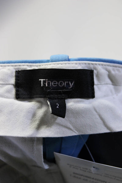 Theory Womens Solid Cotton Low Rise Straight Leg Casual Dress Pants Blue Size 2