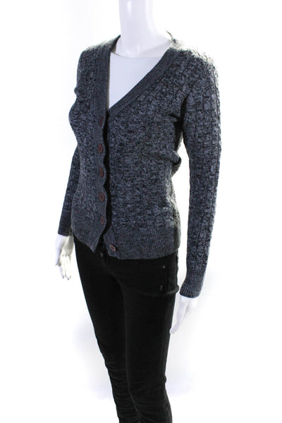 BCBG Max Azria Womens V Neck Cable Knit Detail Button Cardigan Gray Size XS