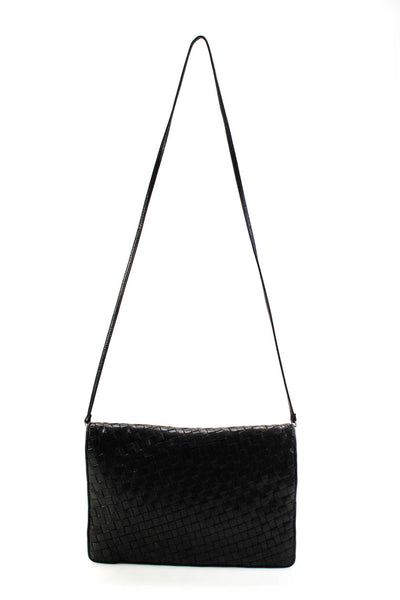 Jay Herbert NY Womens Woven Textured Folded Snap Lock Shoulder Handbag Black