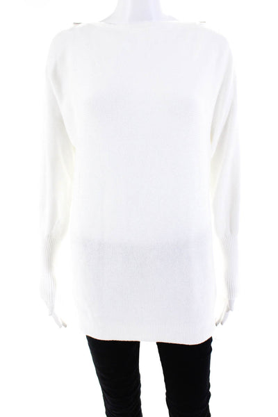 Etcetera Women's Cotton Boat Neck Long Sleeve Pullover Sweater White Size M