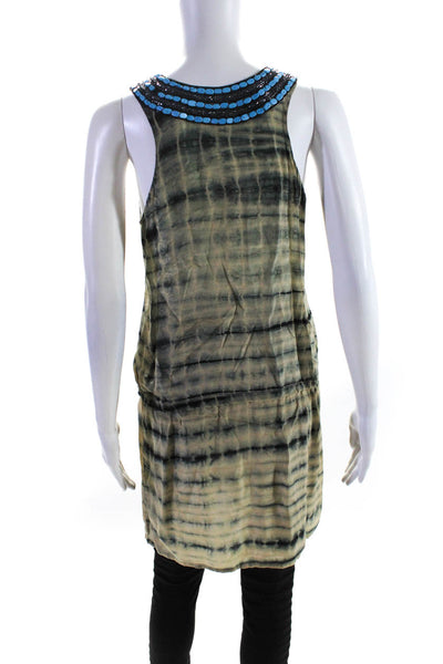 Karina Grimaldi Womens Stripe Embroider Sleeveless Tank Top Blouse Beige Size XS