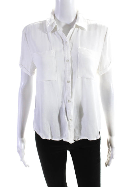 McGuire Womens Buttoned Collared Short Sleeve One Pocket Top White Size S