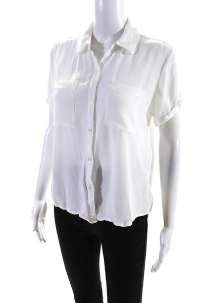 McGuire Womens Buttoned Collared Short Sleeve One Pocket Top White Size S