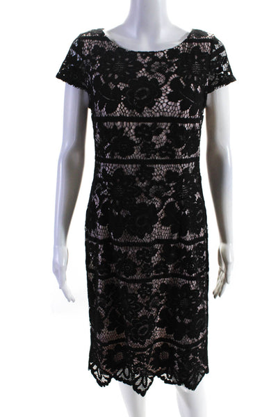 Eliza J Womens Floral Battenberg Lace Short Sleeve Zip Sheath Dress Black Size 6