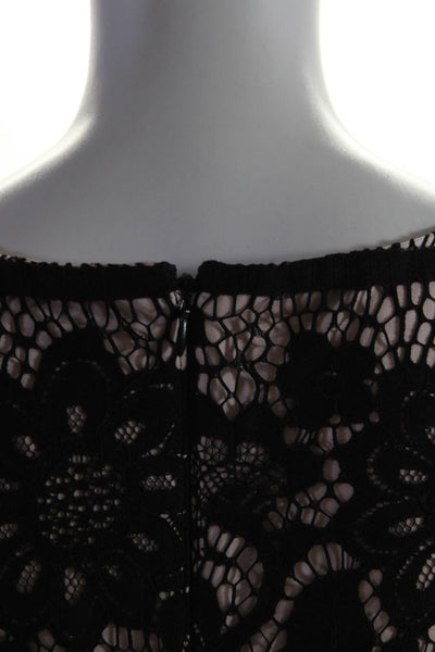 Eliza J Womens Floral Battenberg Lace Short Sleeve Zip Sheath Dress Black Size 6