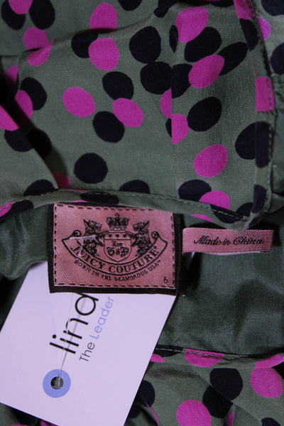 Juicy Couture Womens Green Pink Polka Dot Scoop Neck Drop Waist Dress Size 6