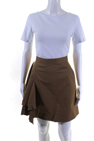 MSGM Womens Brown Cotton Layered Side Zip Knee Length A-line Skirt Size 42