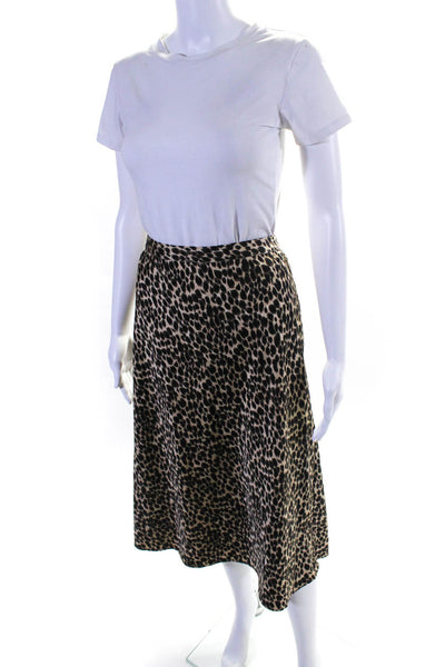 J Crew Women's Silk Cheetah Print Midi Skirt Brown Size M
