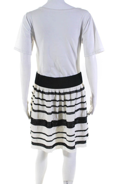 Maeve Anthropologie Womens Sequin Striped Knee Length Skirt White Black Medium