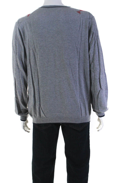 Brooks Brothers Mens V Neck Argyle Sweatshirt Gray Red Cotton Size Extra Large
