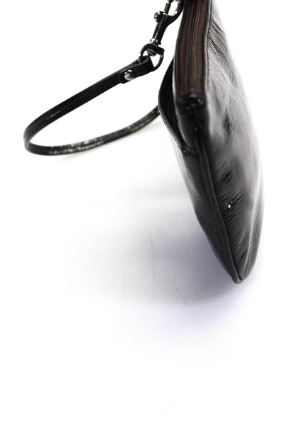 Coach Womensa Zip Top Single Strap Mini Wristlet Pouch Brown Patent Leather
