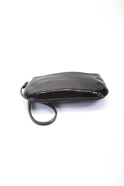 Coach Womensa Zip Top Single Strap Mini Wristlet Pouch Brown Patent Leather