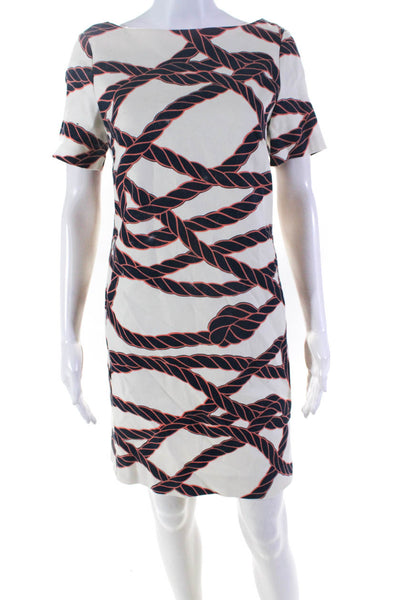 Maeve Anthropologie Womens Bow Back Rope Printed Shift Dress White Blue Size 4