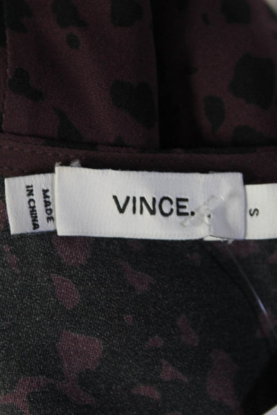 Vince Women's V-Neck Sleeveless Purple Animal Print Silk Tunic Blouse Size S