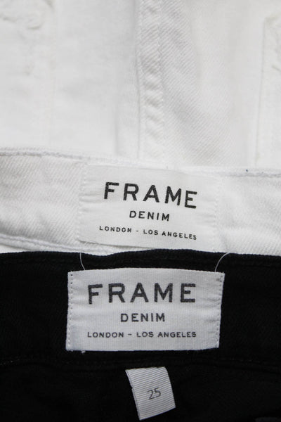 Frame Women's Midrise Cut-Off Distress Black White Denim Short Size 25