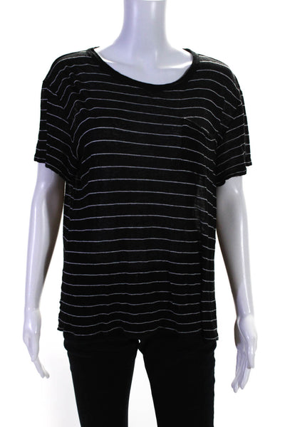 T Alexander Wang Womens Short Sleeve Scoop Neck Striped Shirt Black Size Medium