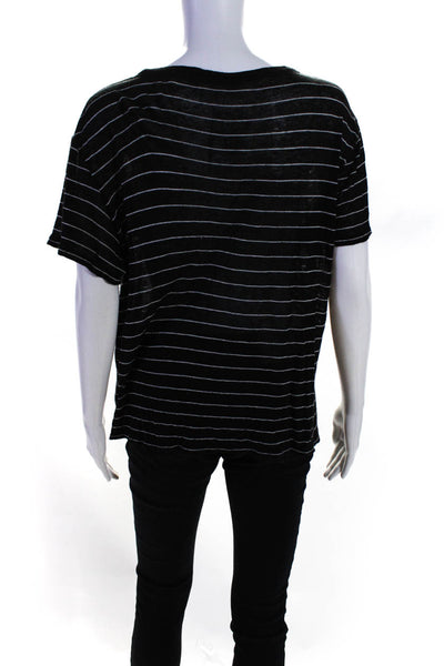 T Alexander Wang Womens Short Sleeve Scoop Neck Striped Shirt Black Size Medium