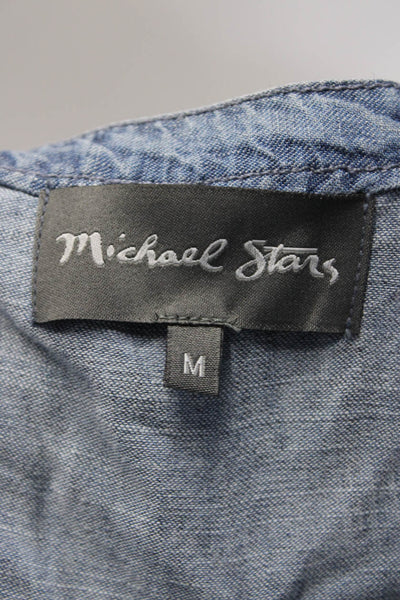 Michael Stars Womens Sleeveless V Neck Mini Chambray Shift Dress Blue Medium