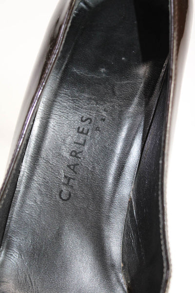 Charles Jourdan Paris Womens Patent Leather Almond Toe Pumps Brown Size 5.5