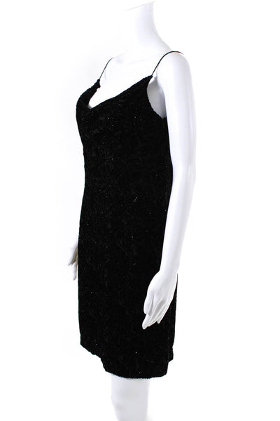 Carmen Marc Valvo Womens Black Velour Beaded Drape Neck Pencil Dress Size 10